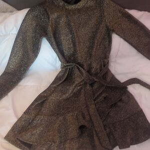 Xtraordinary Metallic Gold Belted Dress